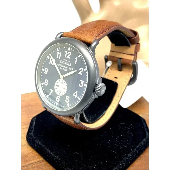 Shinola Men's Watch S0120065287 Runwell Quartz Blue Dial Brown Leather 47mm
